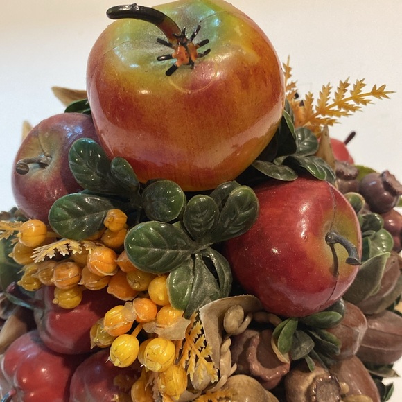 McCoy Vintage Brown Drip Glaze Pottery Apple Fruit Floral Centerpiece 7050 - Picture 4 of 13